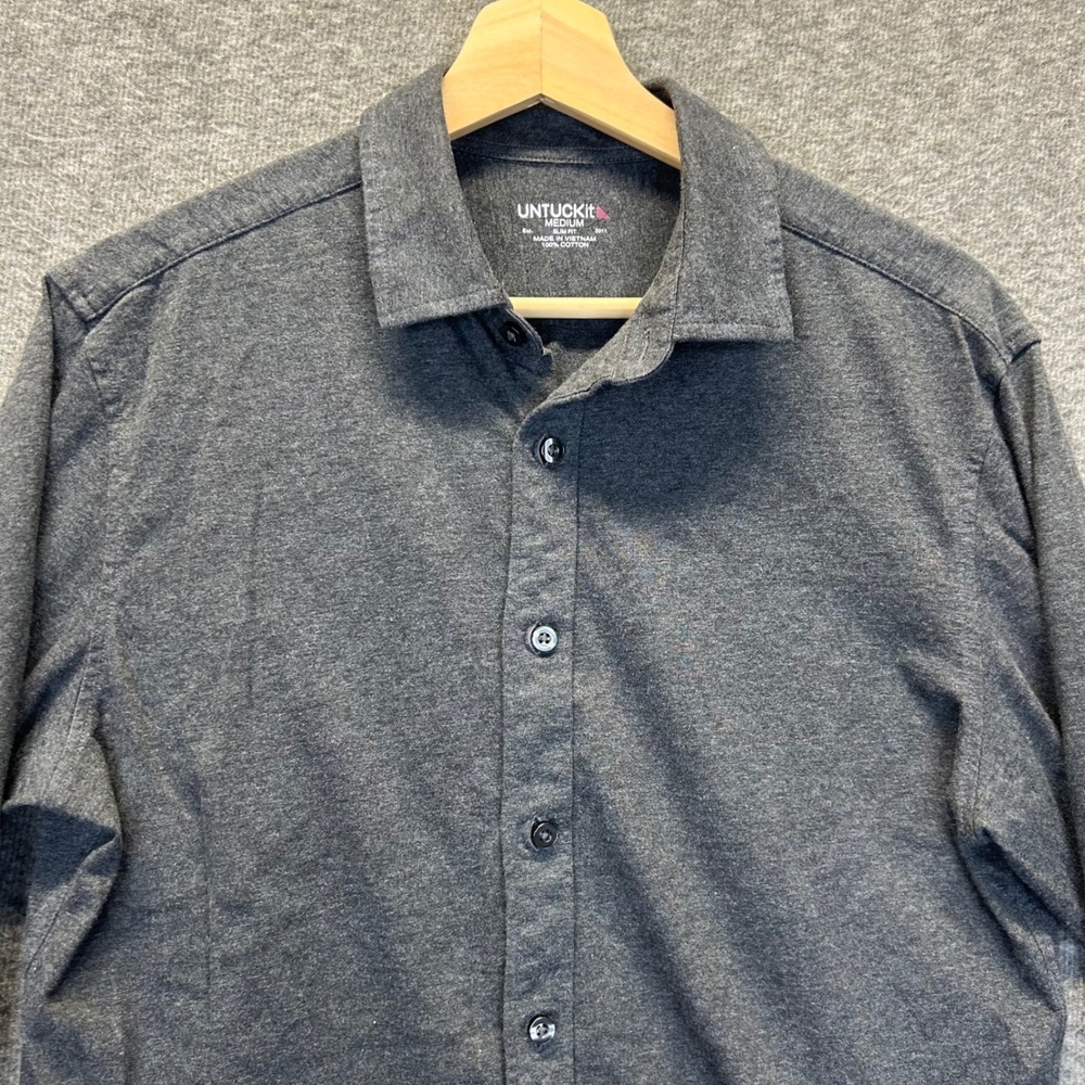 Untuckit Mens Luxe Tee BD Slim Fit Shirt Heather Gray Cotton 35619 Medium